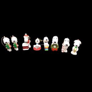 Vtg Peanuts Snoopy Ornament Lot of 9 Christmas Whitman's Candies Sleigh Bank
